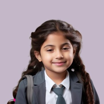 Smiling schoolgirl in uniform animation isolated asset, transparent 4K video, alpha channel, ProRes 4444
