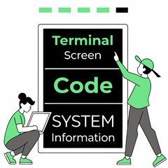 Naklejka premium System information code terminal screen display