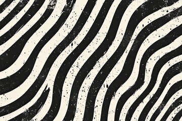 Abstract wavy lines with distressed texture in black and off-white
