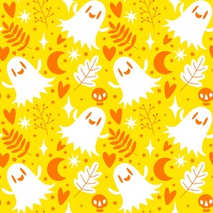 Halloween ghost seamless cute cartoon pattern for wrapping paper and fabrics