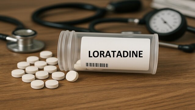 Loratadine is an antihistamine drug for treatment of Allergy and hay fever box with tablets