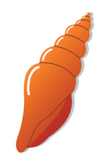 Spiral orange seashell clipart with shadow on white background.