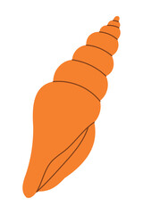 Orange spiral seashell illustration with minimalist design elements.
