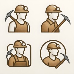 Fototapeta premium Set of Miner Pickaxe Icon Profession Digging Work Underground Labor Employment Job Mineral Excavation Industry Flat Cartoon Illustration