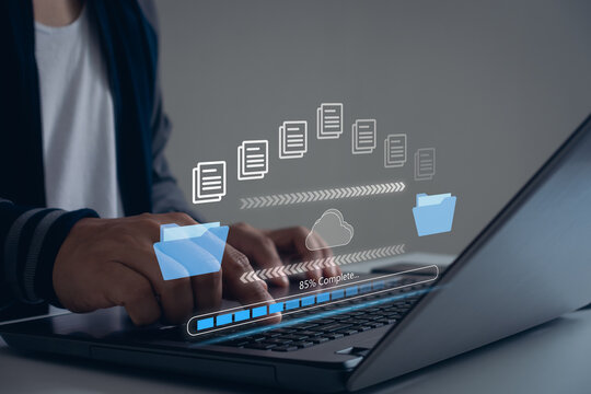 Data transfer file document folder cloud backup archive system for business and AI technology digital storage platform network communication upload server infrastructure. Admin online remote support.