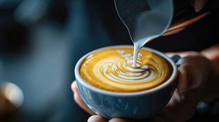 Skilled Barista Crafting Beautiful Latte Art in a Cafe Setting