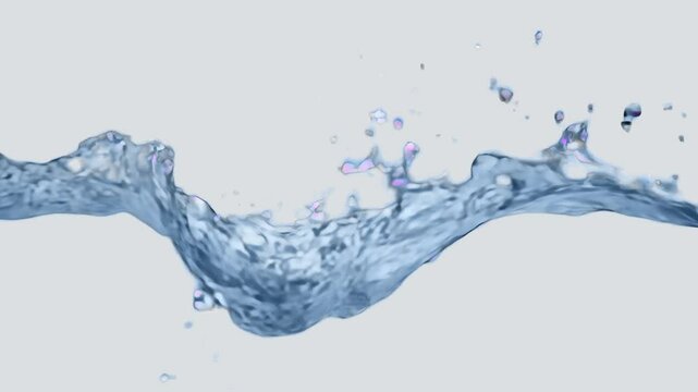 Dynamic splash of clear water animated overlay, transparent 4K video, alpha channel, ProRes 4444