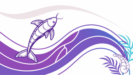 Stylized Koi Fish Swimming in a Decorative Purple Design