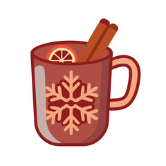 Mulled wine mug with cinnamon sticks and orange slice decoration  