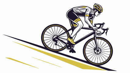 Fototapeta premium Cyclist Ascending Steep Hill on Road Bicycle