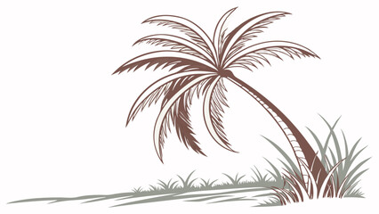 Elegant Tropical Palm Tree Silhouette with Grass