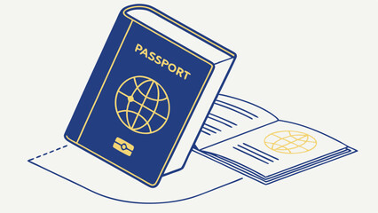 Stylized illustration of a closed and open passport