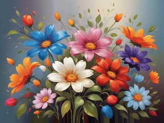 Fototapeta premium Vibrant Oil Painting of Colorful Flowers – Abstract Floral Art Background