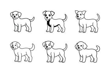 set of cute cartoon dog line art vector illustration
