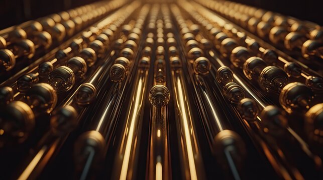 Golden spheres and rods in a structured arrangement.