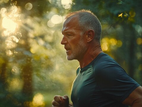 Fierce runner on forest trail at dawn