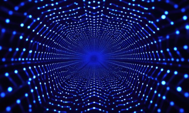 Glowing blue network forming a tunnel