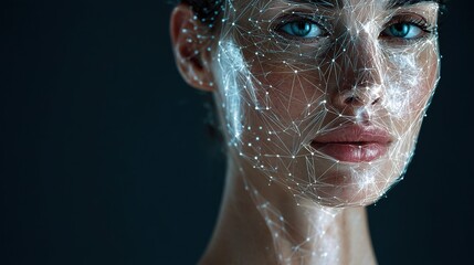Beautiful Woman Facial Scan with Digital Connections and Effects