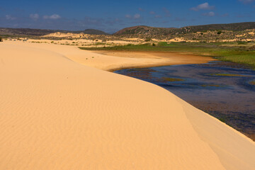 Bordeira beach dunes in Carrapateira, Portugal, in the Sudoeste alentejano and Vicentina coast Natural Park in a sunny day.