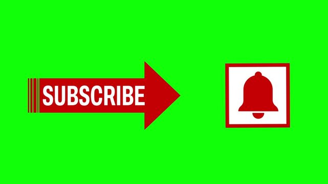 subscribe Button arrow animation. subscribed motion on green screen background. animated 4k chroma key
