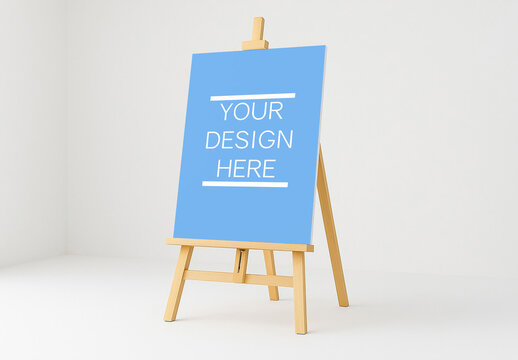 Easel Mockup With Blank Canvas In Minimal White Room