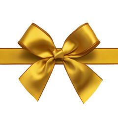 Naklejka premium Gold satin ribbon with bow isolated on transparent background. Present, gift, discount, coupon concept graphic resource