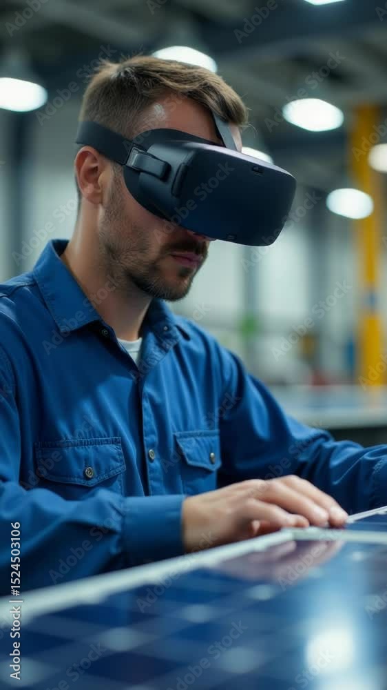 Poster a person holds and operates a virtual reality or augmented reality device, possibly for gaming, educ