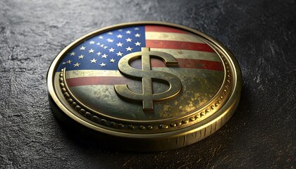 American Dollar Coin with Flag Design on Dark Surface