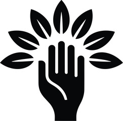 Fototapeta premium Hand and leaves vector illustration for nature conservation and environmental protection design