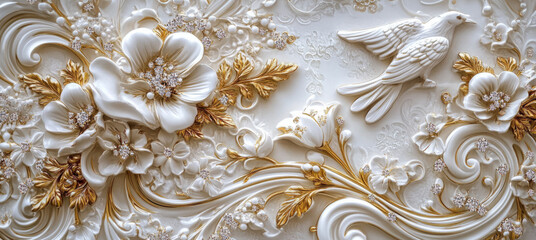  wallpaper with white and gold floral ornament, 