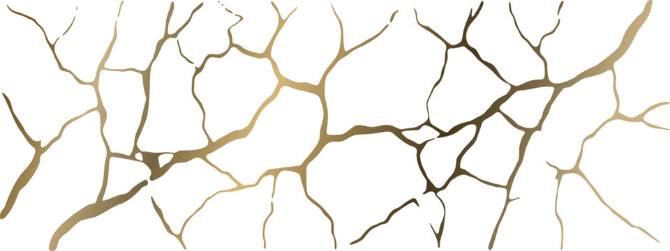 Golden Kintsugi crack texture overlay background. Distressed ckackle trendy minimalist wallpaper texture.