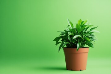 Fototapeta premium Terracotta pot plant on lime green backdrop