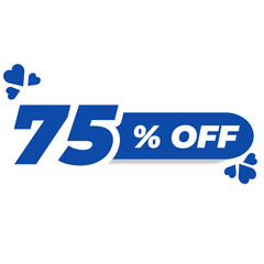 75% Off Blue Love Shape Tag for Promotions, Blue Label PNG Featuring 75% Discount with Heart Shape, Flat Blue Heart Design Showing 75% Offer