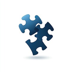 Obraz premium Two interlocking puzzle pieces, symbolizing connection and collaboration. Dark blue pieces on white background, with a subtle 3D effect