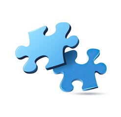 Obraz premium Two blue puzzle pieces, forming a connection. 3D illustration, isolated on white background. Shows concept of collaboration, teamwork, and problem-solving