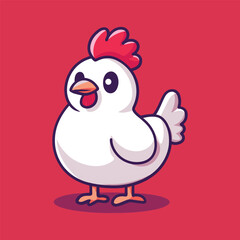 Cute Cartoon Chicken: A delightful cartoon chicken stands proudly, its bright, clean aesthetic perfectly capturing the charm and simplicity of farm life.