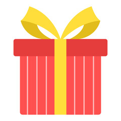 Red and Orange Gift Box with Vertical Stripes and Yellow Bow