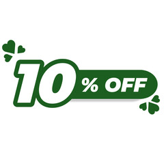 10% Off Green Love Shape Tag for Promotions, Green Label PNG Featuring 10% Discount with Heart Shape, Flat Green Heart Design Showing 10% Offer