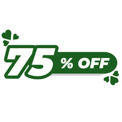 75% Off Green Love Shape Tag for Promotions, Green Label PNG Featuring 75% Discount with Heart Shape, Flat Green Heart Design Showing 75% Offer