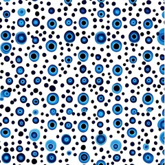 Abstract pattern of blue and black circles on white