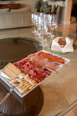 Charcuterie board and glasses