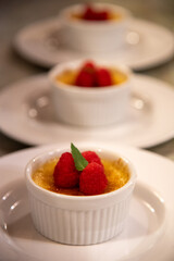 Crème Brûlée with Raspberries and mint
