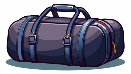 Fototapeta premium Black duffel bag with rounded edges and double handles. Soft material and large capacity visible in simplified detail. Flat vector style highlights gym or travel themes clearly.