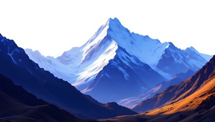 Fototapeta premium Majestic Snow Capped Mountain Peak with Dramatic Shadows and Golden Light