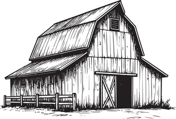 Rustic Farm Barn Illustration, old barn in the morning