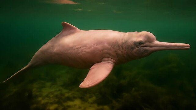 Pink Amazon river dolphin swimming. Brazil biodiversity, climate change.