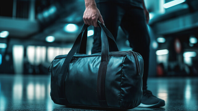 A professional businessman walking  confidently at the airport, holding a sleek handbag, ready for travel or a corporate journey.
