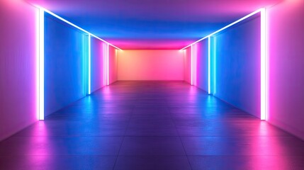 Vibrant neon light tunnel with pastel colors.