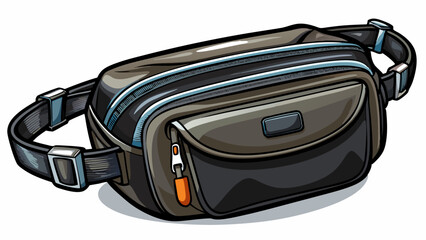 Fototapeta premium Compact black belt bag with adjustable strap and front zipper. Close view emphasizes everyday utility. White background ensures focus remains on simple form and urban style.