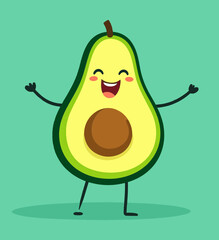 Cartoon Avocado Character Dancing on a Green Background